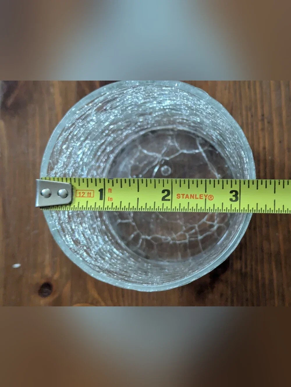 Clear Crackle Glass Jar with Chrome Finish Metal Lid. 5.5